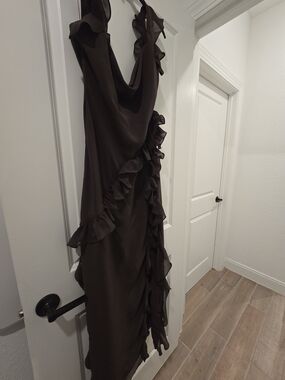 House of CB Dark Brown Ruffle Maxi Dress